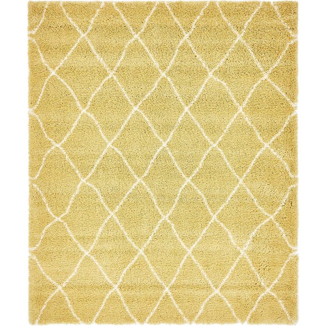 Unique Loom Rabat Shag Geometric Design Rug 8' x 10' Rectangle Yellow/Ivory