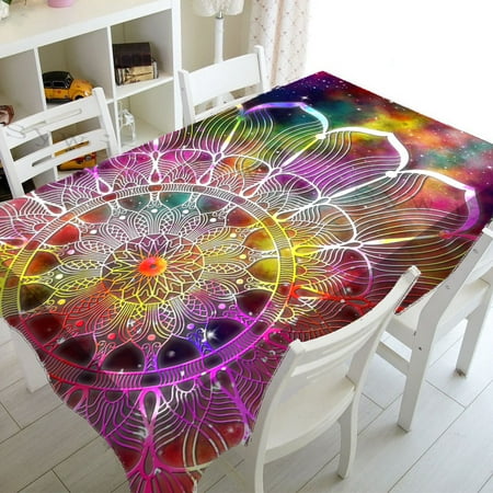 

Psychedelic Mandala Stain Resistant Tablecloth Mandala Pattern Rectangular Table Mat Kitchen Holiday Party r Tablecloth
