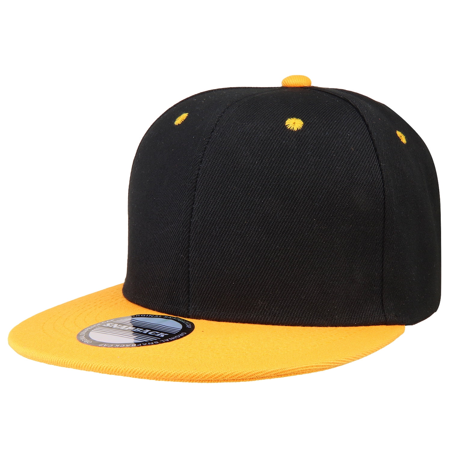 Classic Snapback Hat Cap Hip Hop Style Flat Bill Blank Solid Color Adjustable Size BlackGold