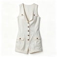 thumbnail image 4 of Ailaofu Womens Sleeveless Denim Romper Shorts V Neck Button Down Jumpsuit with Pockets Casual Loose Fit One Piece Outfits, 4 of 7