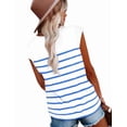 thumbnail image 3 of Womens Tops Dressy Casual Summer Striped Shirts Cap Sleeve Tops Color Block Loose Fit Blue and White L, 3 of 5