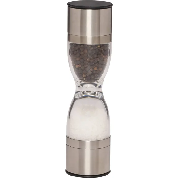 Kamenstein Holden Stainless Steel Prefilled Dual Salt and Pepper Grinder, Ideal Use for Seasoning Storage and Serving