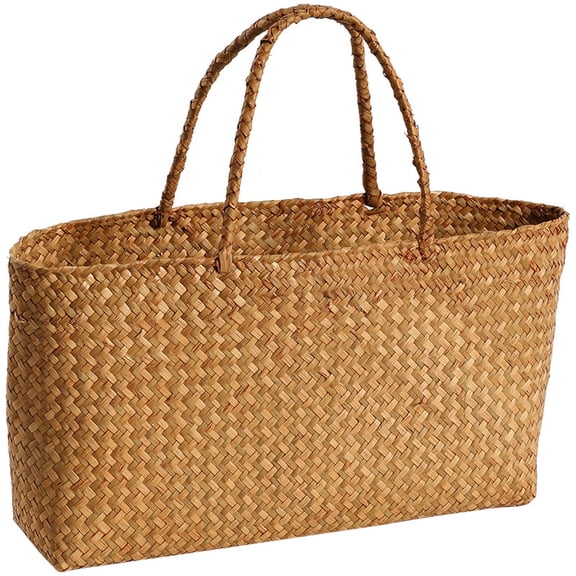 huayou Natural Straw Woven Large Tote Bag, Short Woven Handles Spacious Daily Carry Basket, for Grocery Shopping, Weekend Outings