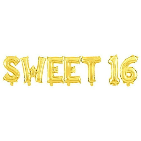 Kaboer A Set Of 7 Letter Balloons Sweet 16 Gold Banner Birthday