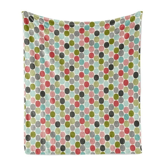 Colorful Soft Flannel Fleece Throw Blanket, Abstract Circles and Dots Doodle Style Retro Fashion Fun Childish Cheerful, Cozy Plush for Indoor and Outdoor Use, 60" x 80", Multicolor, by Ambesonne