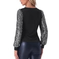 thumbnail image 3 of INSPIRAR CHIC Top de Manga de Lentejuelas para Mujeres, Top Brillante de Cuello en V para Fiesta, L Negro Plateado, 3 of 5