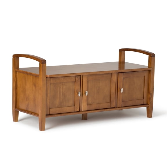 Simpli Home Warm Shaker 44 inch Wide Solid Wood Entryway Storage Bench in Light Golden Brown