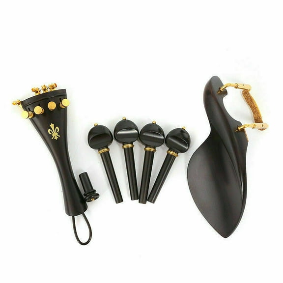 Siemonic 1set 4/4 Ebony Violin Kit Fine Tuner Brass Tailpiece Chin Rest for Luthier