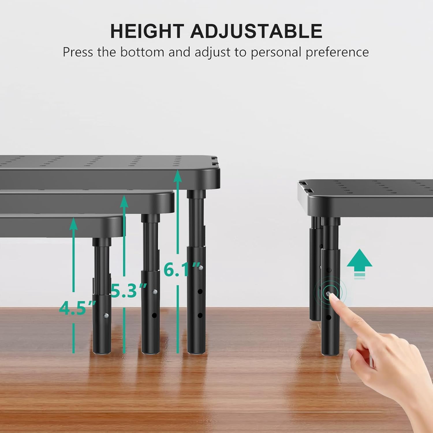 Computer Monitor Stand for Desk, Adjustable Laptop Riser, Desk Monitor Stand Underneath Storage for Office, School Supplies (PTT001-B), 1 Pack, Black