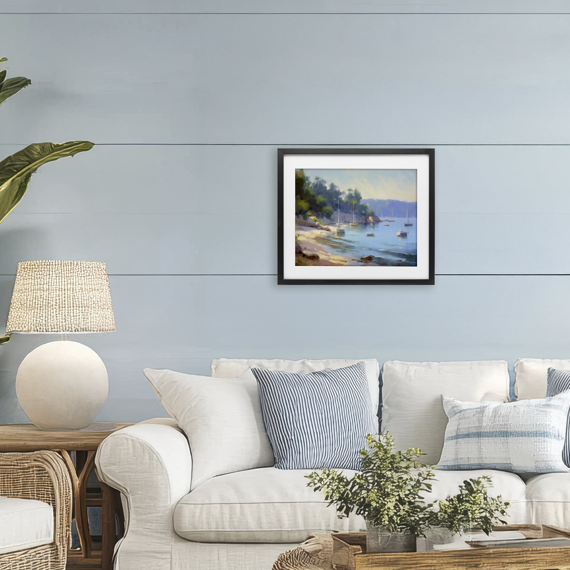 Stupell Industries Near The Shore Summer Sailing Black Framed Print Under Glass, design by Creative Studio