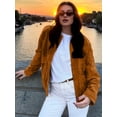 thumbnail image 6 of Women'S Faux Suede Jacket Spring and Autumn Long Sleeves Y2K Outerwear Coat with Pockets Khaki M, 6 of 7