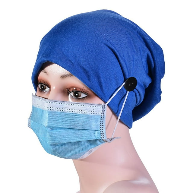 Up To $10 Baseball Caps Blue Detachable Button Women Ruched Solid Muslim Cap Hat Beanie Wrap Scarf Cap