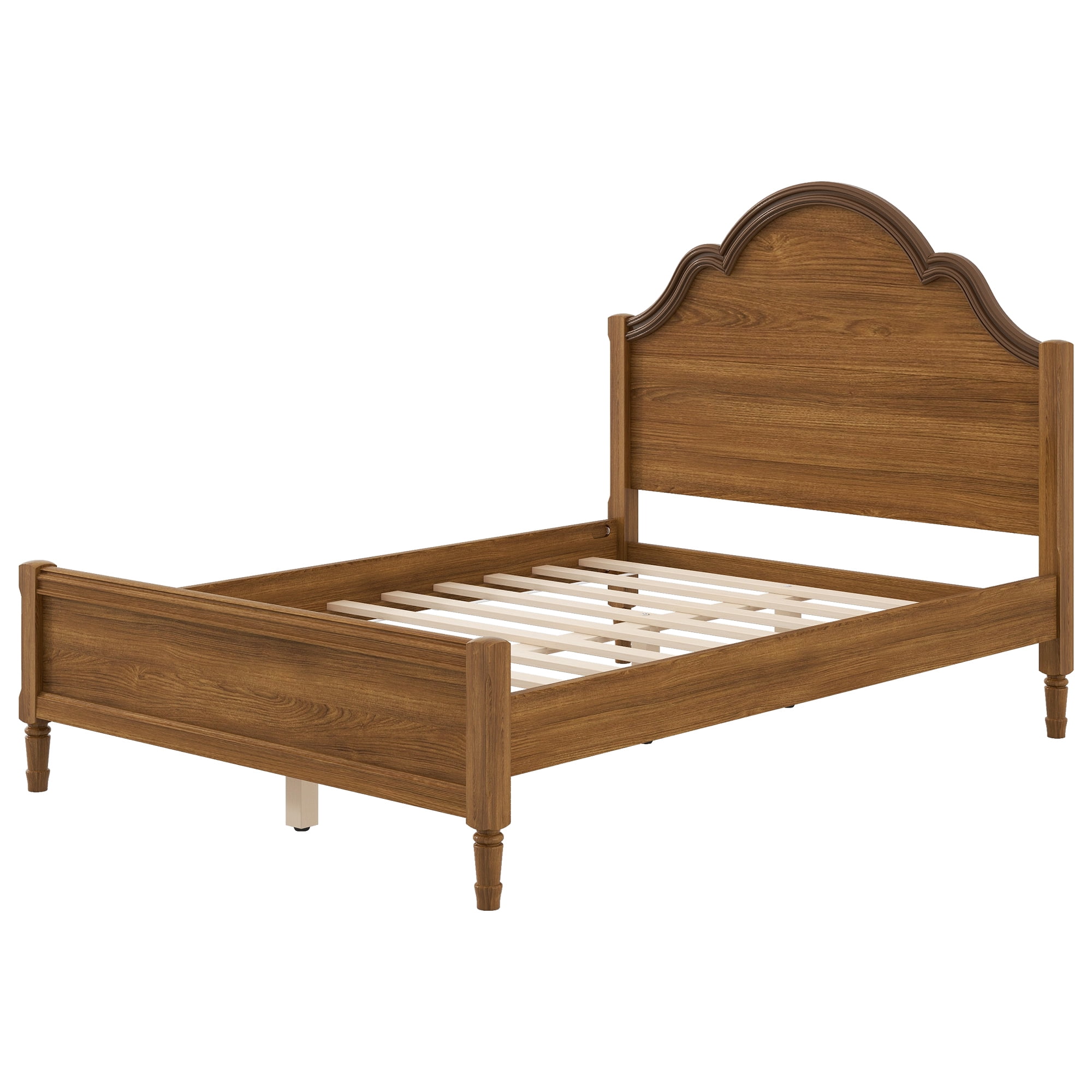Euroco Wood Full Size Platform Bed with Headboard, No Spring Box Needed, Walnut