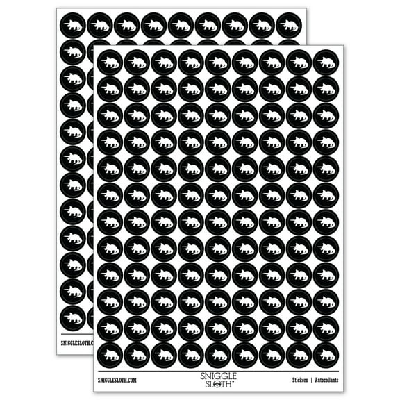 Triceratops Dinosaur Solid 200  Round Stickers - Black - Gloss Finish - 0.50" Size