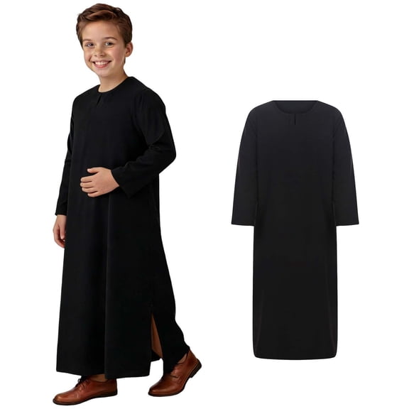 Muslim Thobe for Boy Long Sleeve Black Long Thobe Ramadan Clothes 5-6 Years Boys Clothes