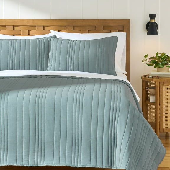 Better Homes & Gardens Linen Blend Quilt, Full/Queen, Seafoam Green, Breathable Bedding
