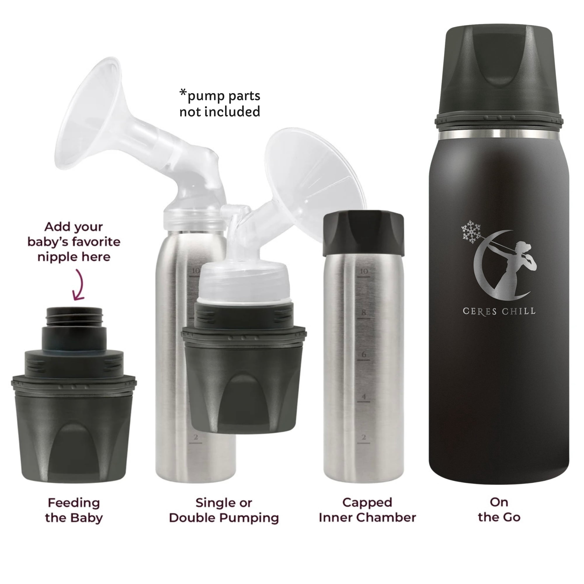 Ceres Chill OG Breast Milk Chiller Container Stainless Steel 0 Dark 30 Midnight Black 27 oz. 1 ct