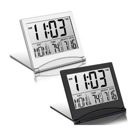2 Pcs Digital Travel Alarm Clock Foldable LCD Clock with Calendar Temperature Snooze xc11122