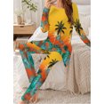 thumbnail image 3 of Women's Milk Silk Sleepwear Long Sleeve Pajama Set Tropical Palm Sunset 2 Piece Loungewear, 3 of 7
