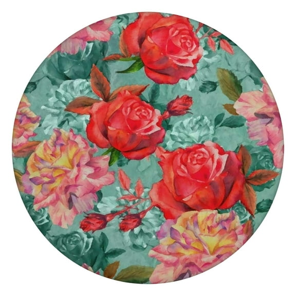 Round Fitted Tablecloth with Elastic Edges Fits 36"-44" Round Tables Pioneer Colorful Floral Waterproof Table Cover Washable Indoor and Outdoor for Party Kitchen Dinner Banquet Patio Picnic