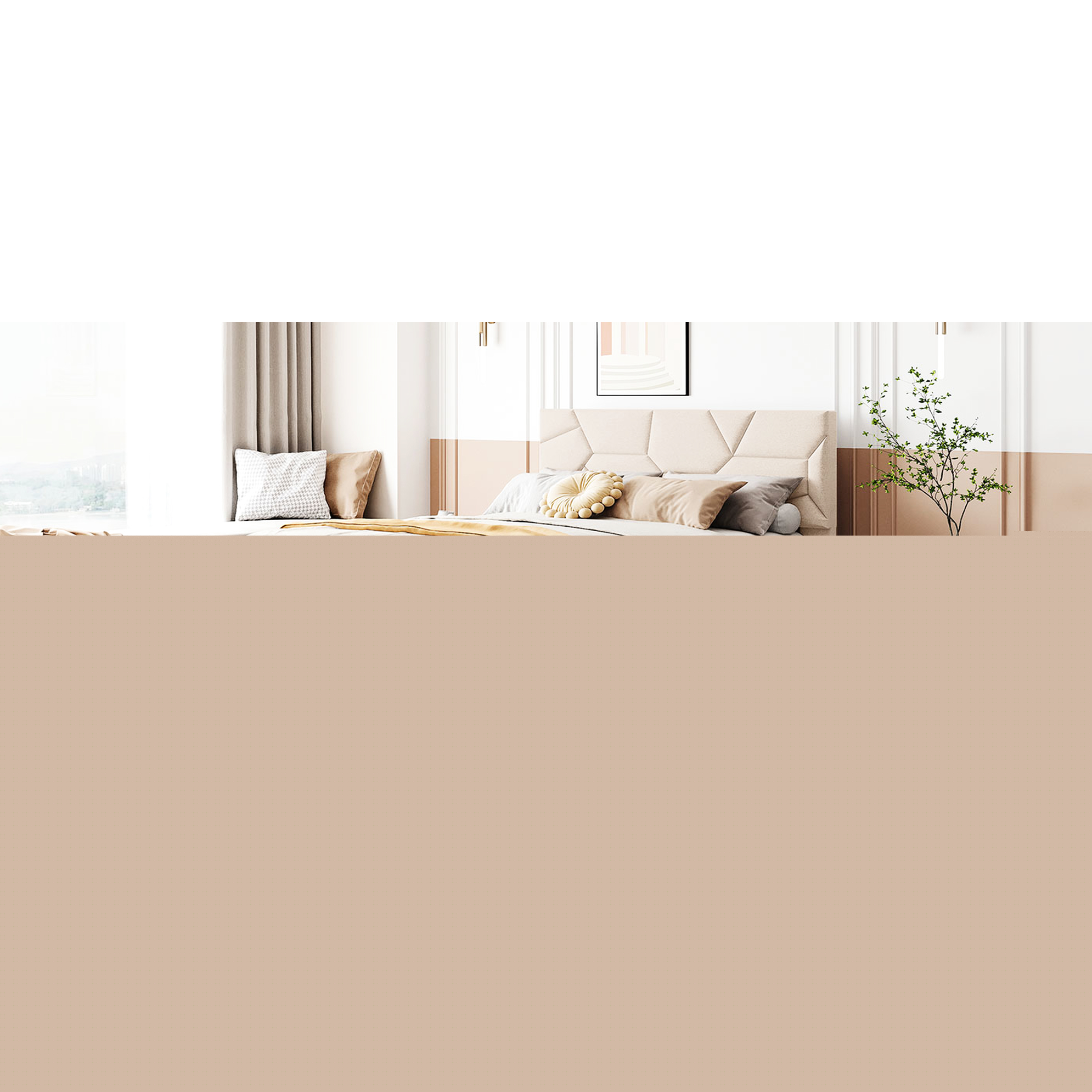 thumbnail image 6 of Full Size Beige Upholstered Platform Bed With Brick Headboard, Twin Trundle And 2 Drawers, Linen Fabric, Particle Board, No Box Spring Required Elegant In Beige, Pattern & Spring, Stable Wood Frame, 6 of 7