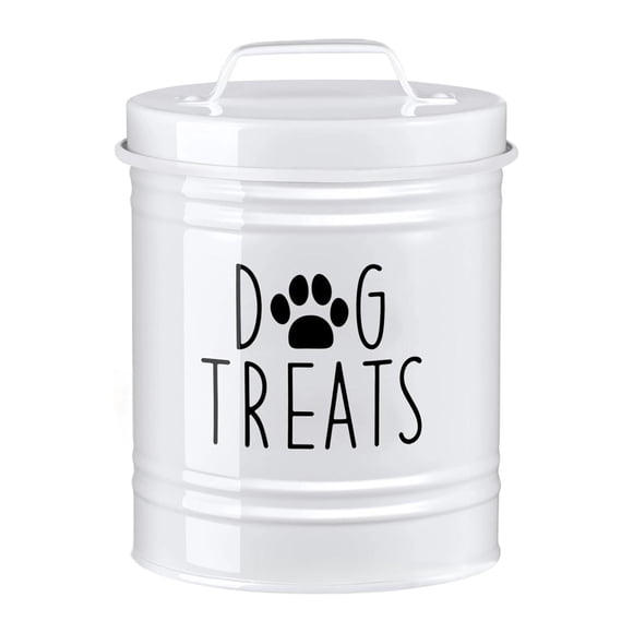 Contenedor hermético para golosinas de perro, hecho de metal, para perros, galletas, ahorra espacio, Blanco