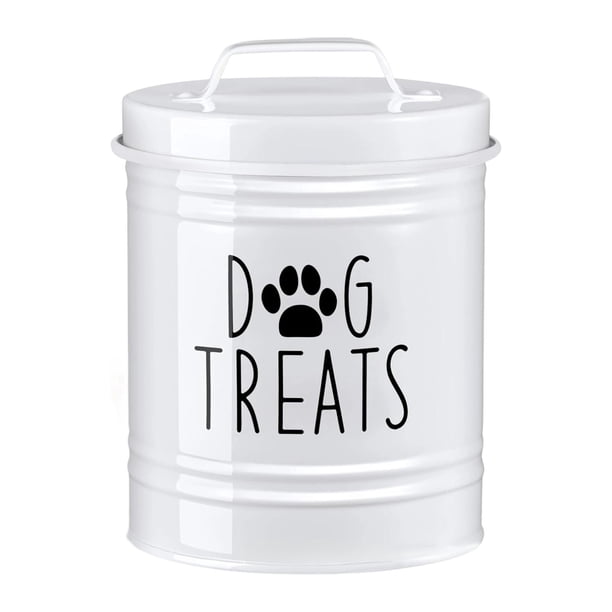 Contenedor hermético para golosinas de perro, hecho de metal, para perros, galletas, ahorra espacio, Blanco