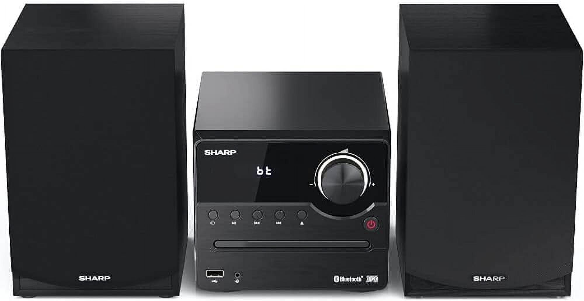 Sharp XL-B512 Micro Component Wireless Bluetooth Audio Streaming & CD Player Wood Speaker System + Remote, USB Port, MP3 Playback, FM Stereo Digital Tuner, Aux Input, Black Oak