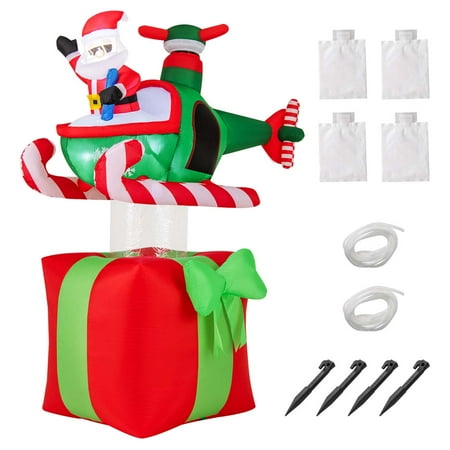 Costway 6 Ft Christmas Inflatables Santa Claus With Helicopter On Gift Box