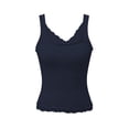 thumbnail image 3 of Elegant Lace Trim Tank Top Soft Solid Camisole With Delicate Frill Gathers For Everyday Wear Women's Casual Summer, S, Navy, 3 of 4