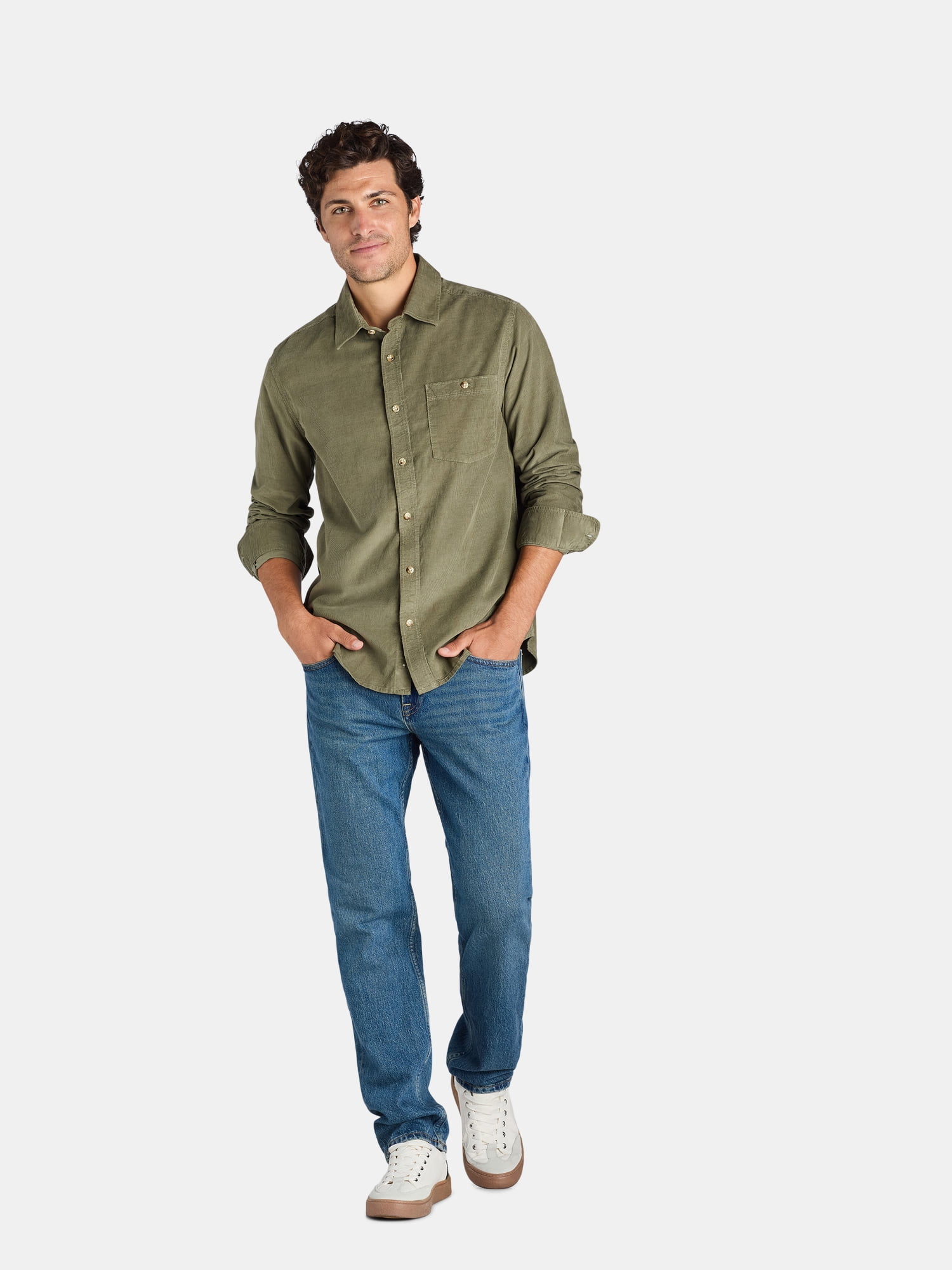 George Men's and Big Men's Corduroy Shirt with Long Sleeves, Sizes S-3XL