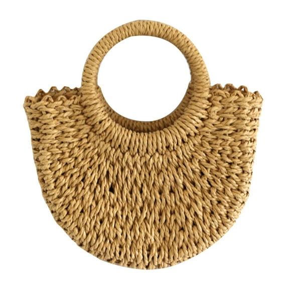 1pc Straw Woven Handbag Half Moon Shape Large Capacity Handheld Pouch