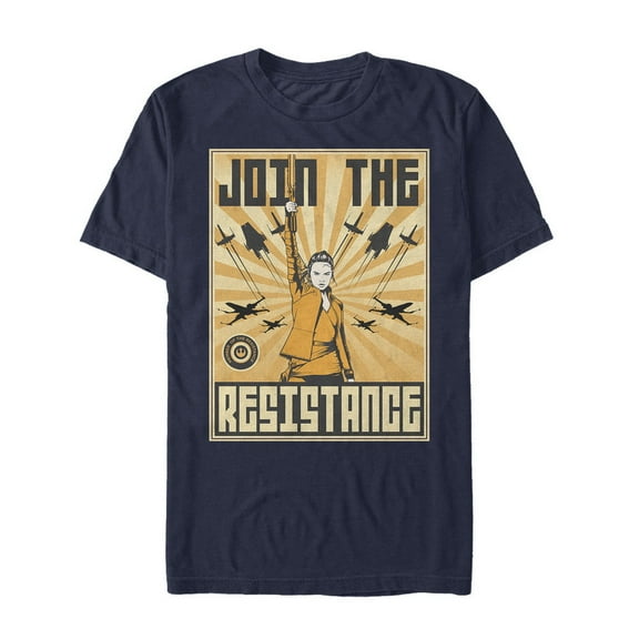 Men's Star Wars The Last Jedi Rey Propaganda Frame Graphic Tee Navy Blue 2X Large