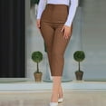 thumbnail image 2 of Stamzod Work Pants Women Clothing Summer Solid Color Slim Fitting Cropped Pants with Pocket Casual Oversized High Waistd Capri Pants for Women Brown M, 2 of 6