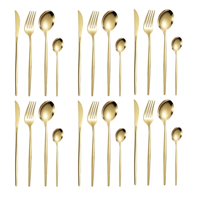 Juego de Cubiertos para Fiesta Gloria Vajilla de Acero Inoxidable 24 Piezas Dorado