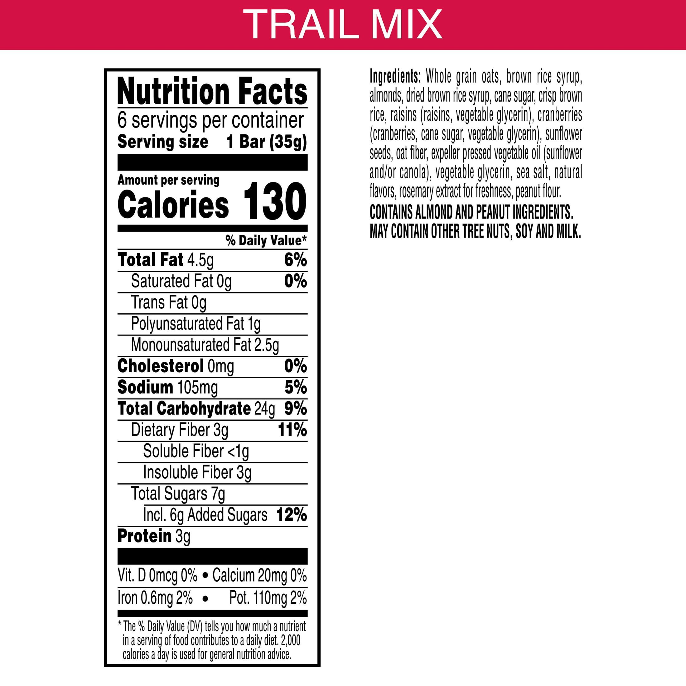 Kashi Vegan Trail Mix Chewy Granola Bars, Fiber Bars, 7.4 oz, 6 Count