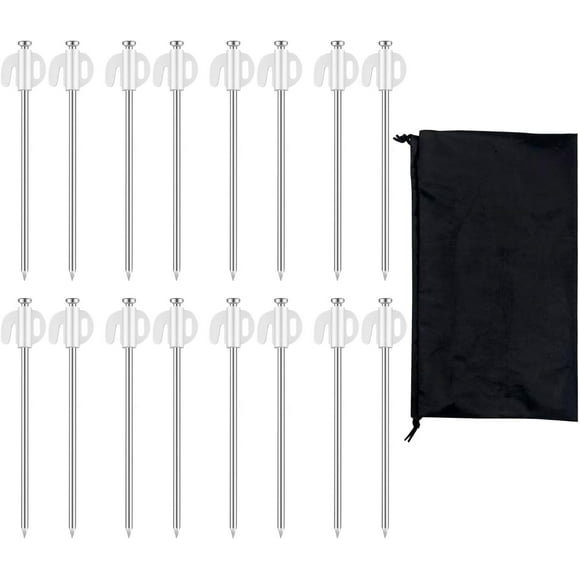 shiyou-Tent Stakes, 16 Packs Galvanized Steel Tent Stakes, Camping Essentials, Non-Rust, Robust and Fluorescent Stopper Pegs, Ideal for Pitching Camping Tents Family Canopies