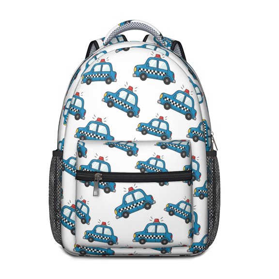 Police and Checkered White Pattern Backpack for School, Cute School Bag with Adjustable Shoulder Straps and Padded Back, 15.3"x11"x6.7"