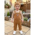 thumbnail image 4 of Cjfdfy Newborn Girl Boy Bear Romper Overall Infant 3pcs Outfit Set Long Sleeve Striped Romper Bear Embroidery Overall Suspender Pants Hat Sets Cute Bear Fall Winter Outfits Bodysuit 0-18 Months, 4 of 9