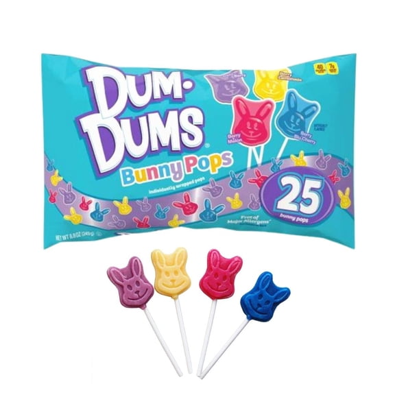 NS Dum Dums Easter Bunny Pops (Tropi Berry, Berry Lemonade, Berry Melon, and Berry Blu Cherry) Happy Easter Candy Treats Basket Filler Favors 25ct/8.8oz Pack