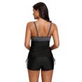 thumbnail image 3 of Women's Black/Green Ruched Ties Side Push Up Tankini Top, 3 of 6