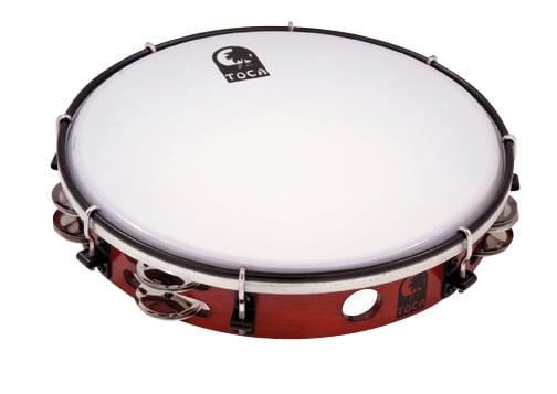 Toca T1010D Acacia Wood Tambourine 10-Inch Single Row Dark Wood Matte Finish