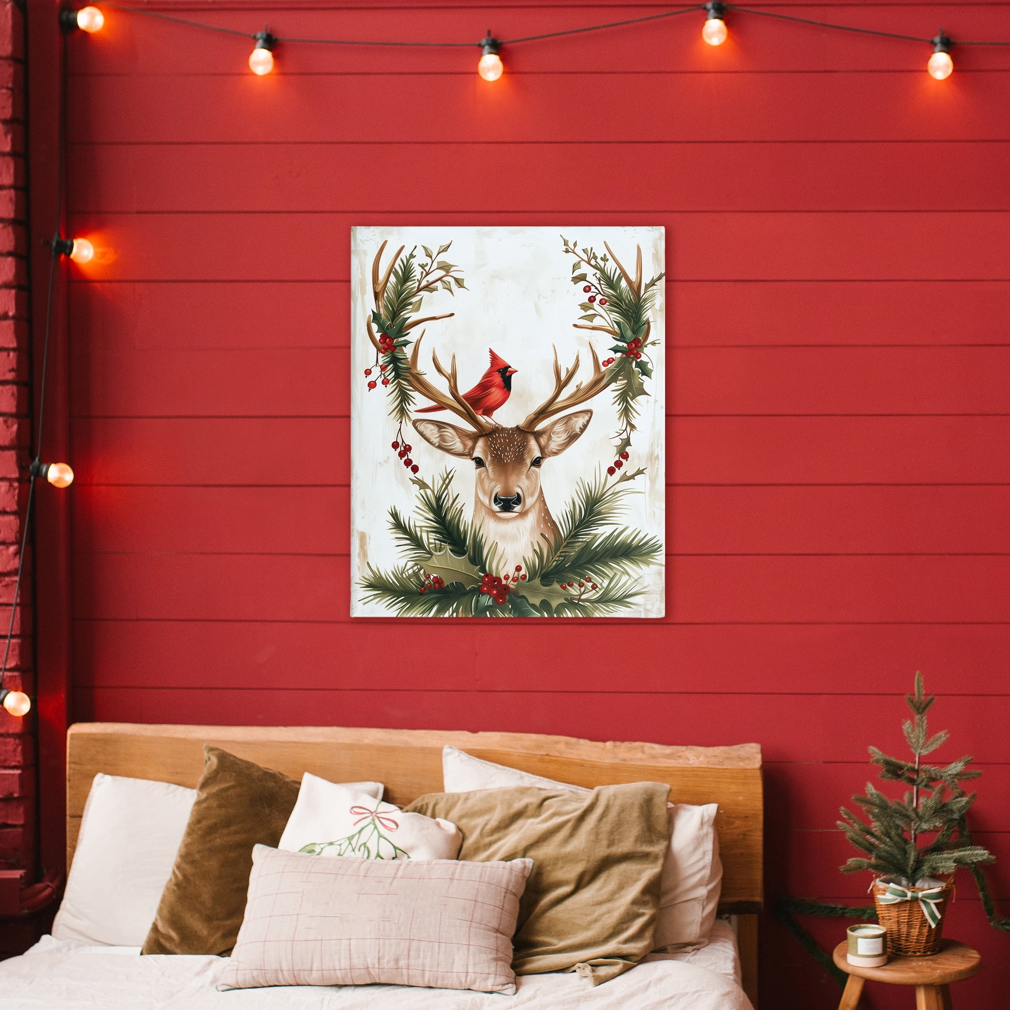 Stupell Industries Cardinal & Deer with Festive Flora Canvas Wall Art, design by Acorn & Ivory Designs