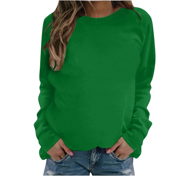 lcziwo Womens Oversized Sweatshirts Crew Neck Pullover Casual Comfy Sweaters Fall Solid Color Sweatshirt Y2k Tops 2024 Womens Tops Green,S