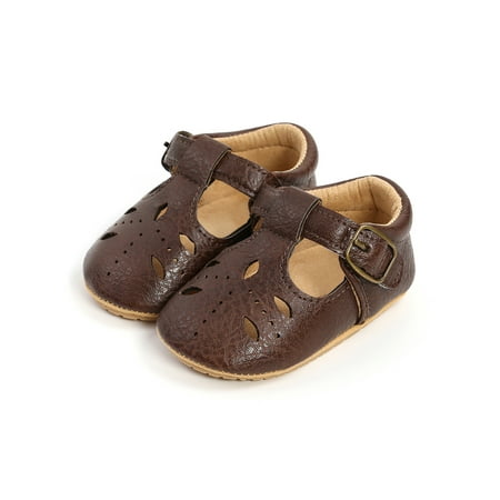 

Rotosw Infant Crib Shoes First Walkers Sandals Hollow Out Princess Shoe Toddler Kids Flats Newborn Lightweight T-Strap Dark Brown 4C
