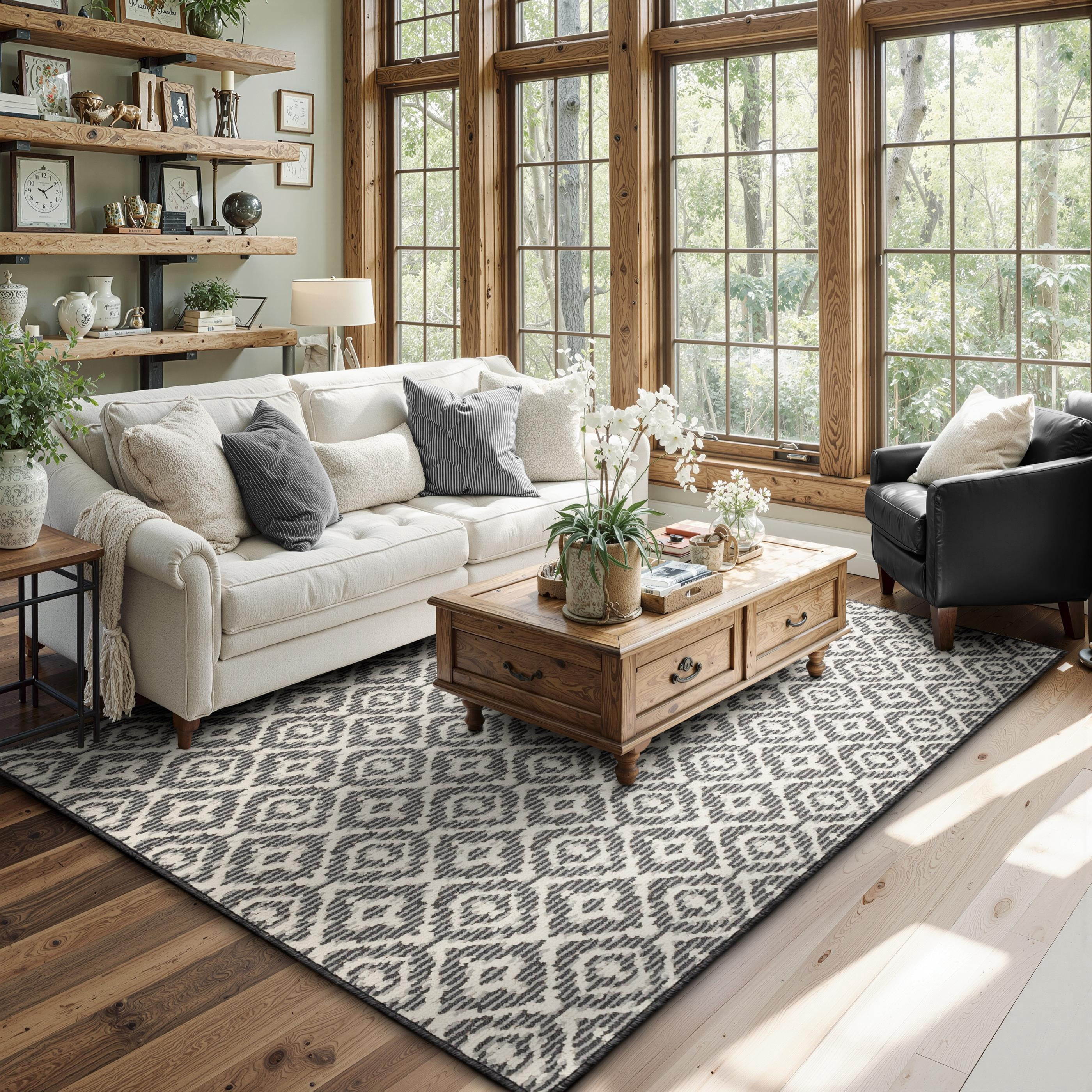 Mainstays SANCTION Modern Contemporary Lines Pattern Tufted Grey, Machine Washable Area Rug 5x7, Ideal for Living Room, Dining Area, and Bedroom