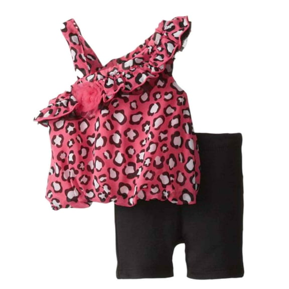 Baby Glam Infant Girl Pink Leopard Print Bubble Top Leggings Outfit 2 PC 0-3m
