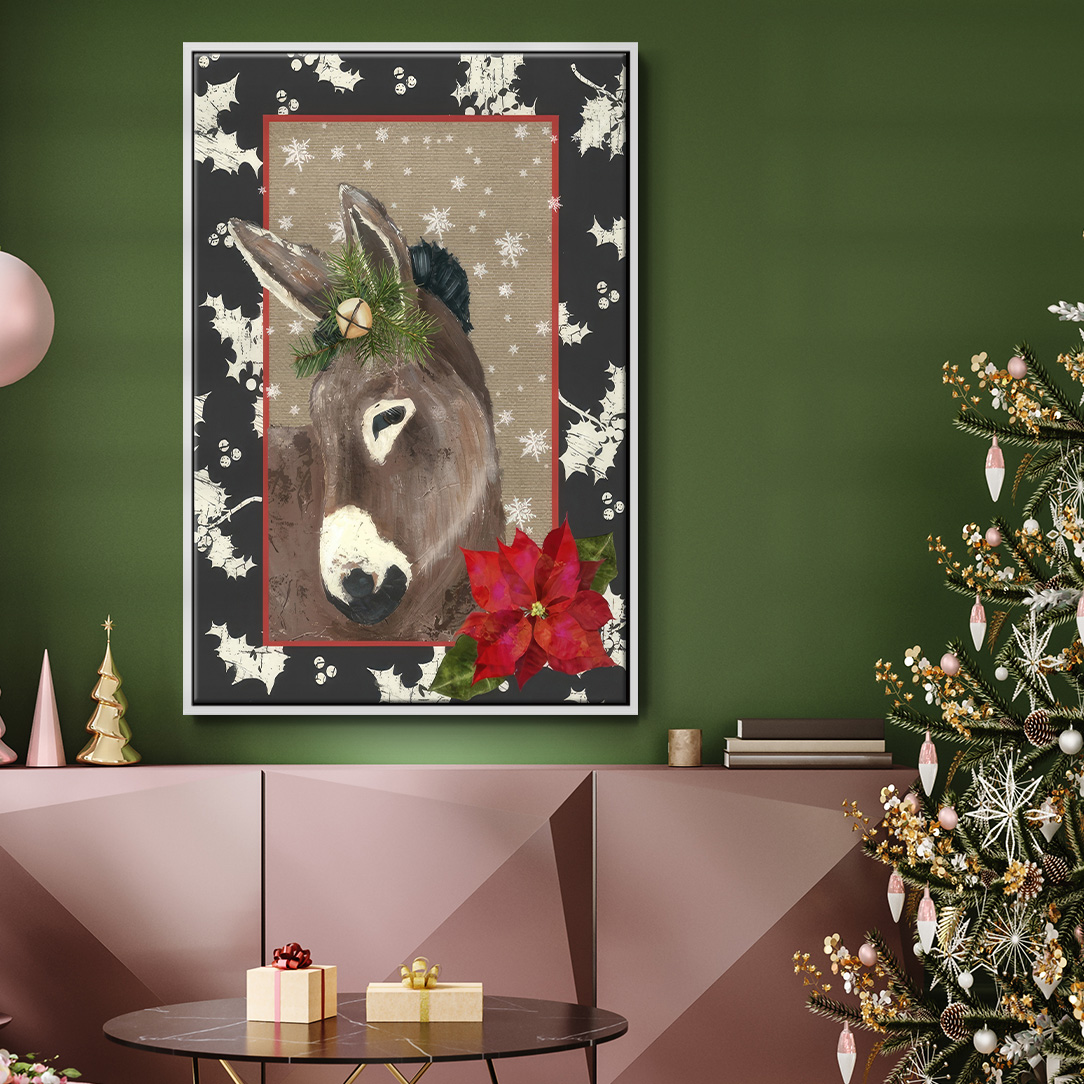 County Christmas Farm III - Framed Gallery Wrapped Holiday Canvas - 27 x 41 - White Frame