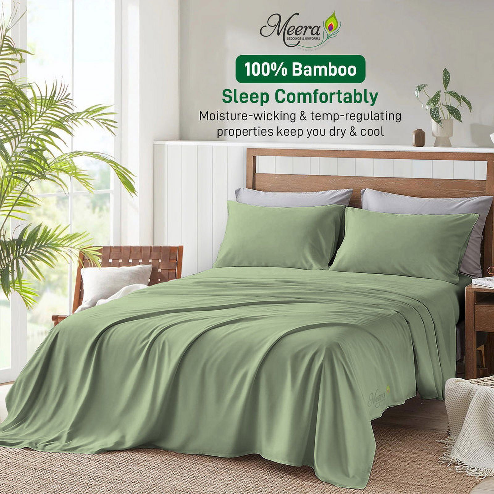 MEERA BEDDING & UNIFORMS Bamboo Bed Sheet with or without Fitted Sheet/ Moisture Wicking, Cooling, Breathable-Queen Size Bed Sheet