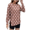 thumbnail image 2 of Darzheoy Womens Tops Fall Winter Pullover Trendy Solid Color Hoodless Sweatshirts Side Split Drop Shoulder Casual Round Neck Polka Dots Printed Plus Size Comfortable Blouses, 2 of 4